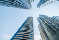 Tall Dubai Marina skyscrapers in UAE