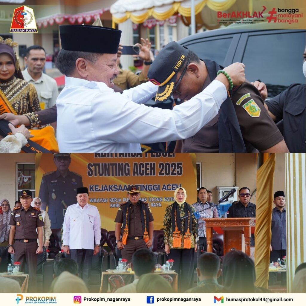Bupati Nagan Raya Dr.Teuku Raja Keumangan.SH.MH. Sambut Kedatangan Kejati Aceh dengan Pengalungan Bunga Di Halaman Kantor Camat Kuala
