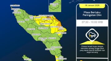 BMKG Keluarkan Peringatan Dini Cuaca Ekstrem di Beberapa Wilayah Aceh, Potensi Hujan Lebat Disertai Angin Kencang
