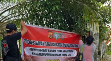 Satreskrim Polres Nagan Raya Pasang Spanduk Imbauan, Cegah Penambangan Tanpa Izin