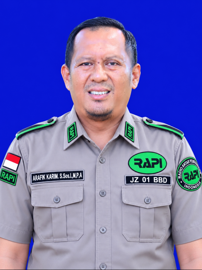 Arafik Karim, S.Sos.I., M.P.A., resmi terdaftar sebagai pemegang Izin Komunikasi Radio Antar Penduduk (IKRAP) dengan tanda panggilan atau callsign JZ01BBD.